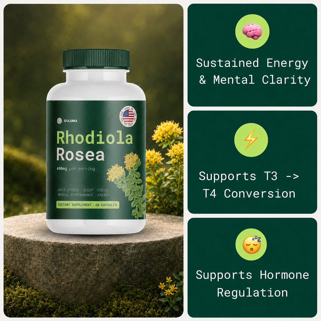 Rhodiola Rosea - Natural Adaptogen Made in USA [400mg]